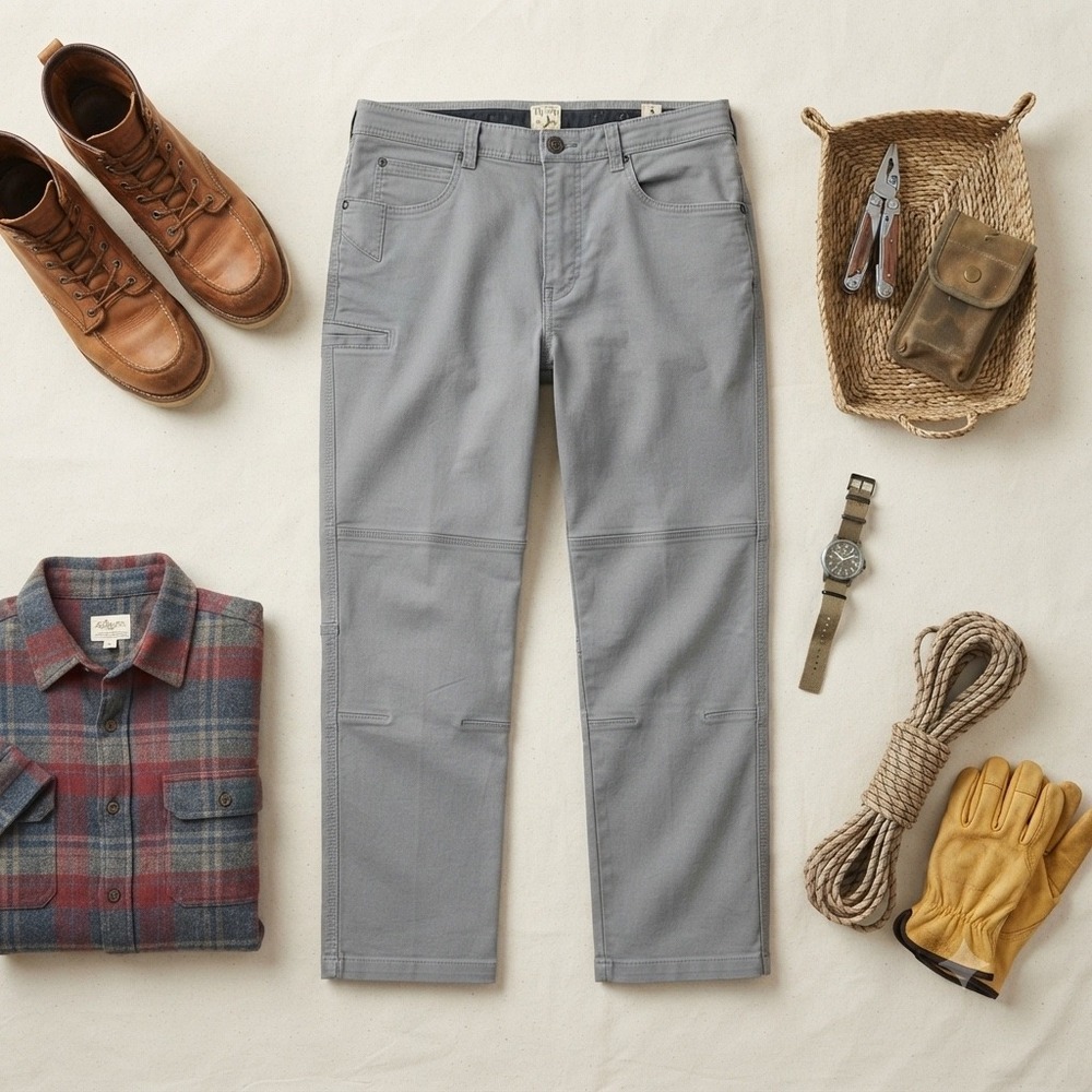 Red‎ Head Brand Co Mens Gray Utility Work Pants Reinforced Knee 35x30